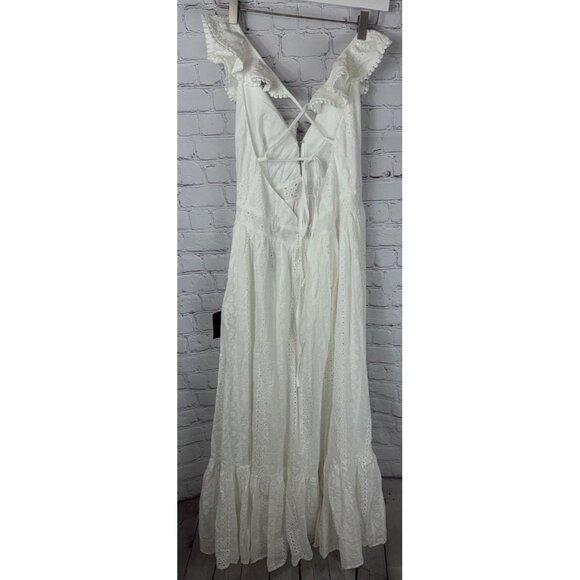 NWT LULUS Women’s Sicilian Sun White Eyelet Ruffled Lace-Up Midi Dress Medium - Picture 8 of 9